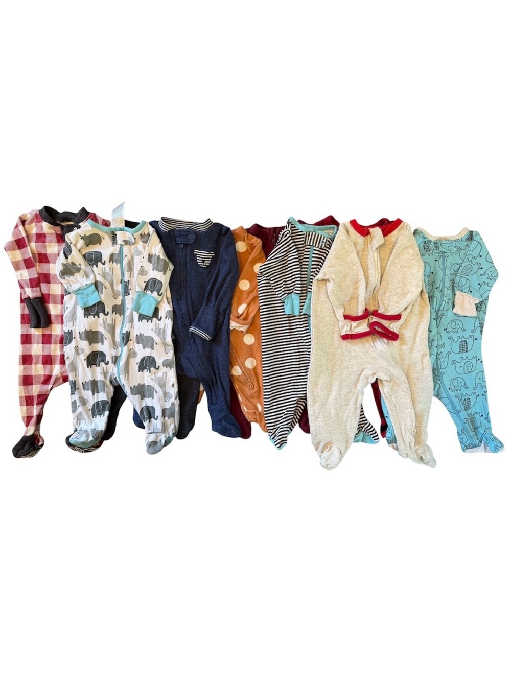 Newborn Baby Footed Zip One Piece Sleeper Pajamas Lot of 10 Multicolor Unisex